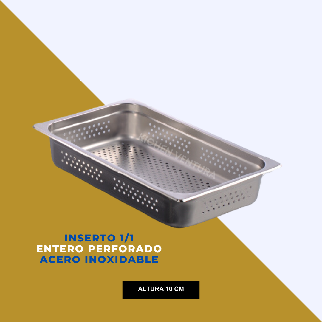 INSERTO 1/1 ENTERO PERFORADO ACERO INOX 10 CM