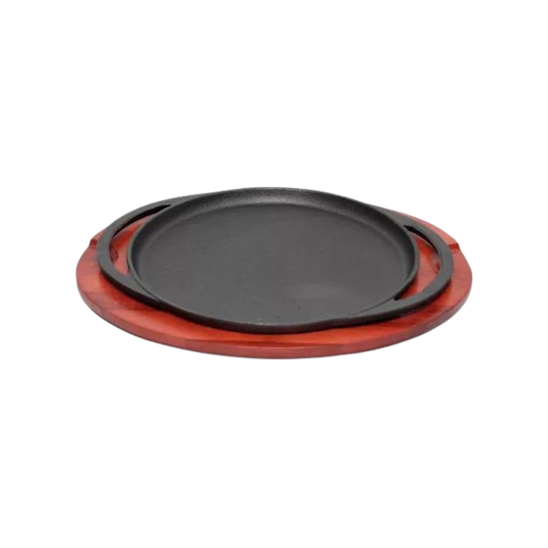 PLATO REDONDO HIERRO FUNDIDO CON BASE DE MADERA 28 CM