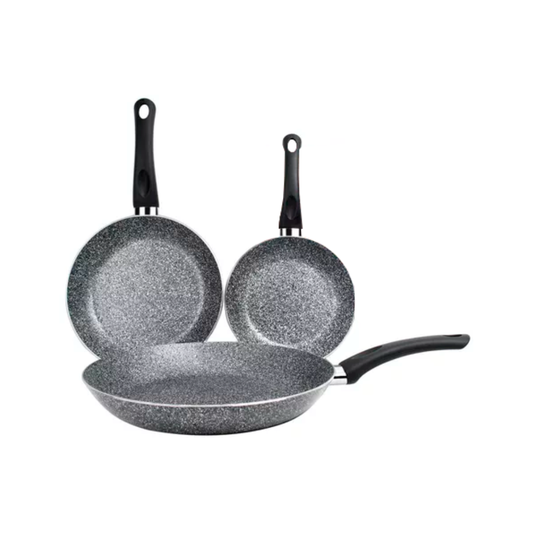JUEGO 3 SARTENES ITALIANOS COLOR GRIS 20-24-26 CM