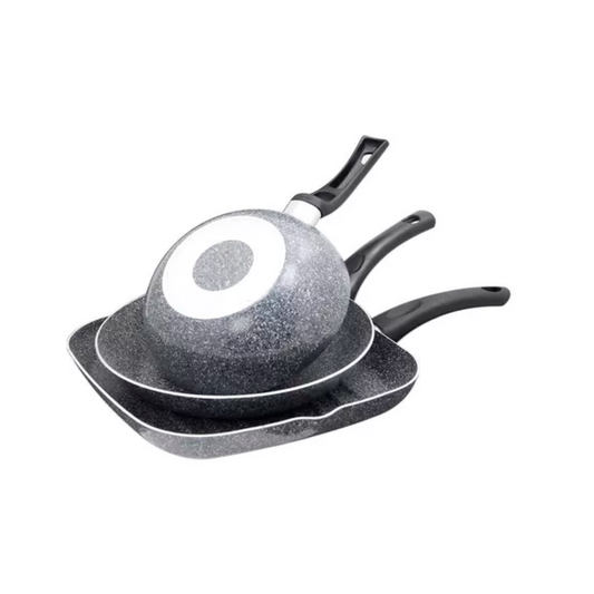 JUEGO 3 SARTENES ITALIANOS CON ANTIADERENTE COLOR GRIS GRANITO