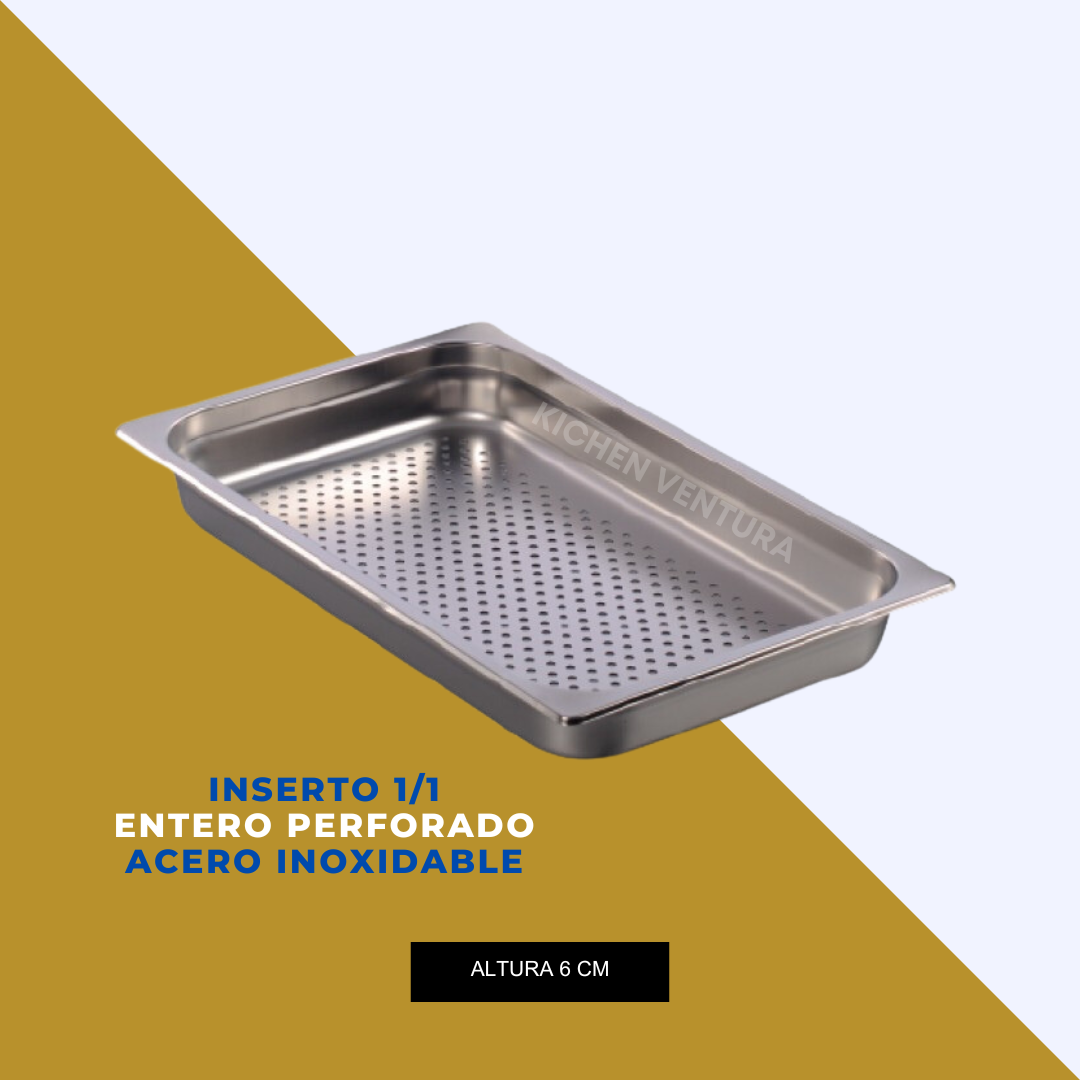 INSERTO 1/1 ENTERO PERFORADO ACERO INOX 6 CM