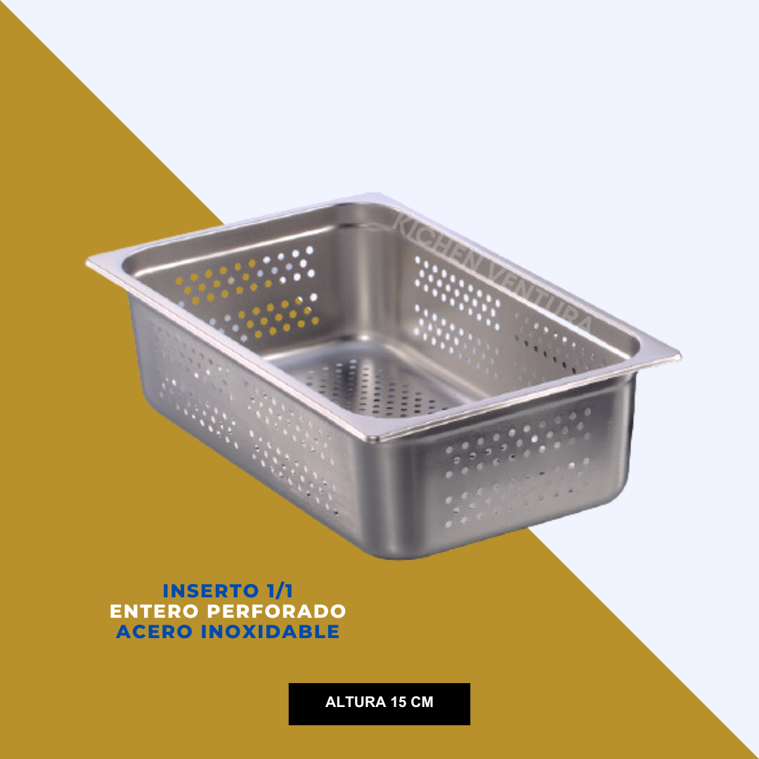 INSERTO 1/1 ENTERO PERFORADO ACERO INOX 15 CM