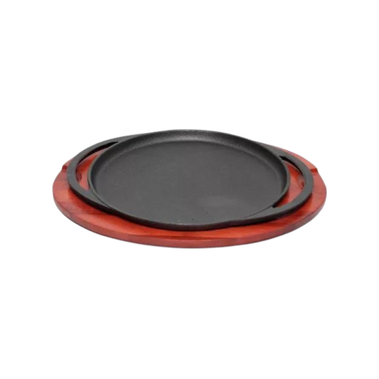 PLATO REDONDO HIERRO FUNDIDO CON BASE DE MADERA 28 CM
