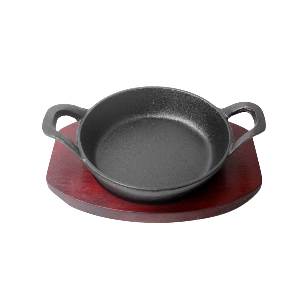 CASEROLA REDONDA HIERRO FUNDIDO CON BASE DE MADERA 16 CM