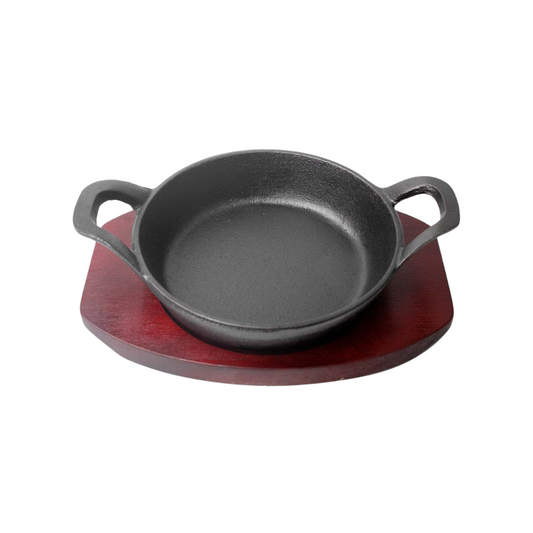 CASEROLA REDONDA HIERRO FUNDIDO CON BASE DE MADERA 16 CM