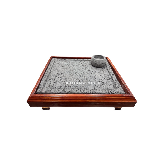 COMAL DE PIEDRA C/BASE DE MADERA + RAMEKIN