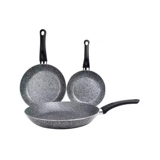 JUEGO 3 SARTENES ITALIANOS COLOR GRIS 20-24-26 CM