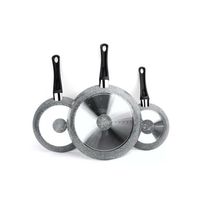 JUEGO 3 SARTENES ITALIANOS COLOR GRIS 20-24-26 CM