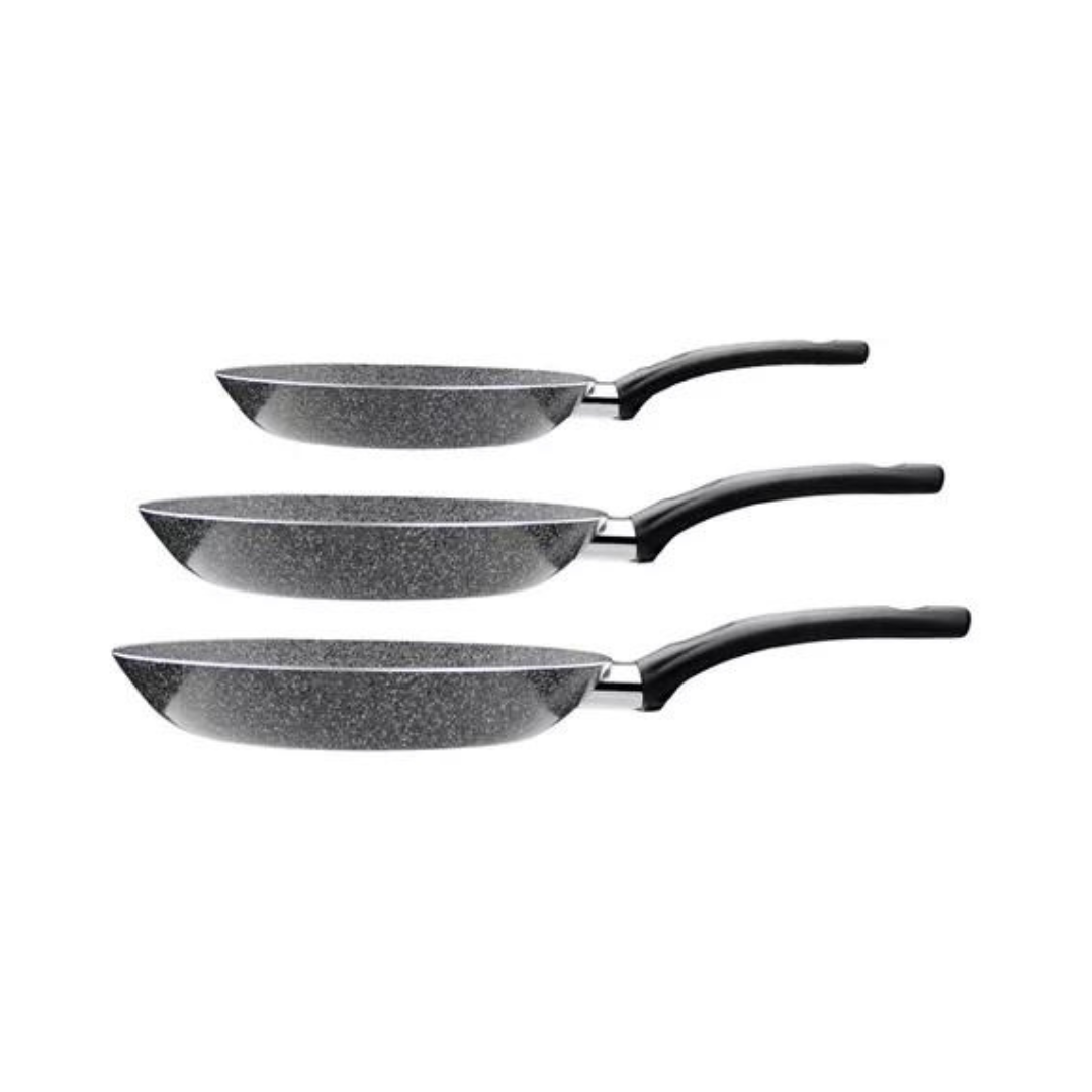 JUEGO 3 SARTENES ITALIANOS COLOR GRIS 20-24-26 CM