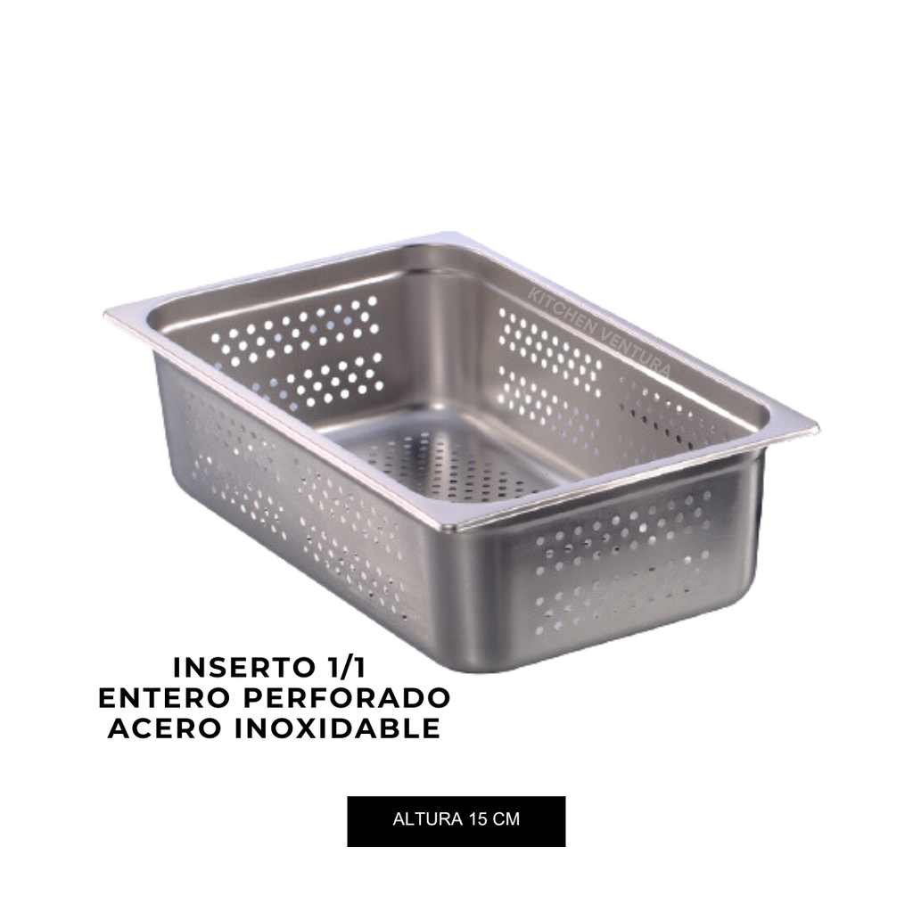 INSERTO 1/1 ENTERO PERFORADO ACERO INOX 15 CM