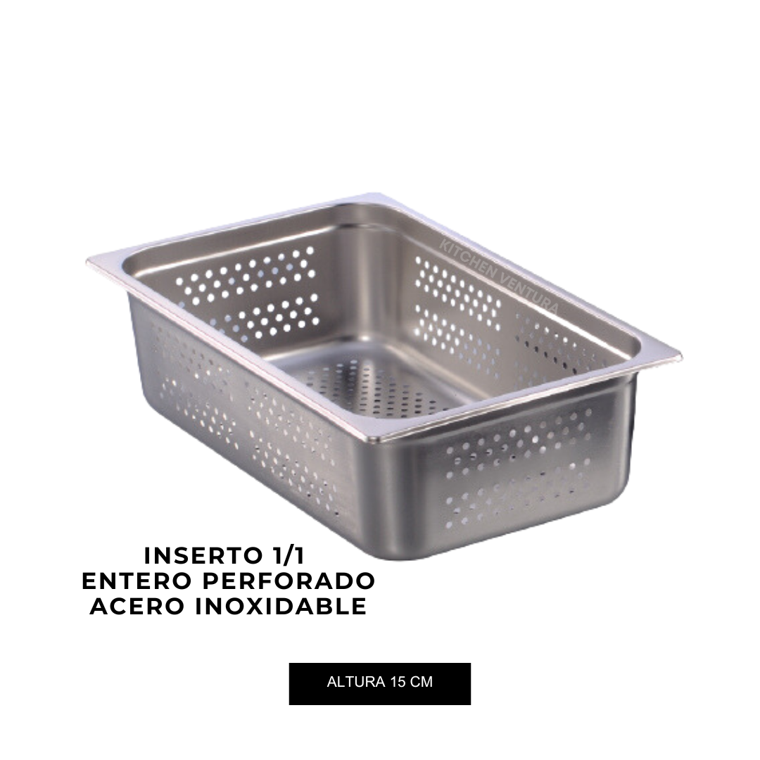 INSERTO 1/1 ENTERO PERFORADO ACERO INOX 15 CM
