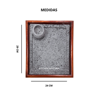 COMAL DE PIEDRA C/BASE DE MADERA + RAMEKIN